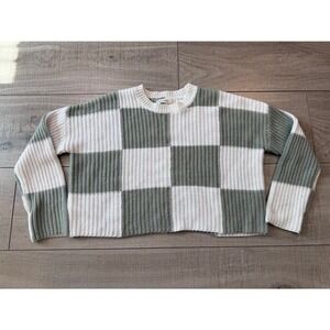 sage green checkered knit sweater- XS